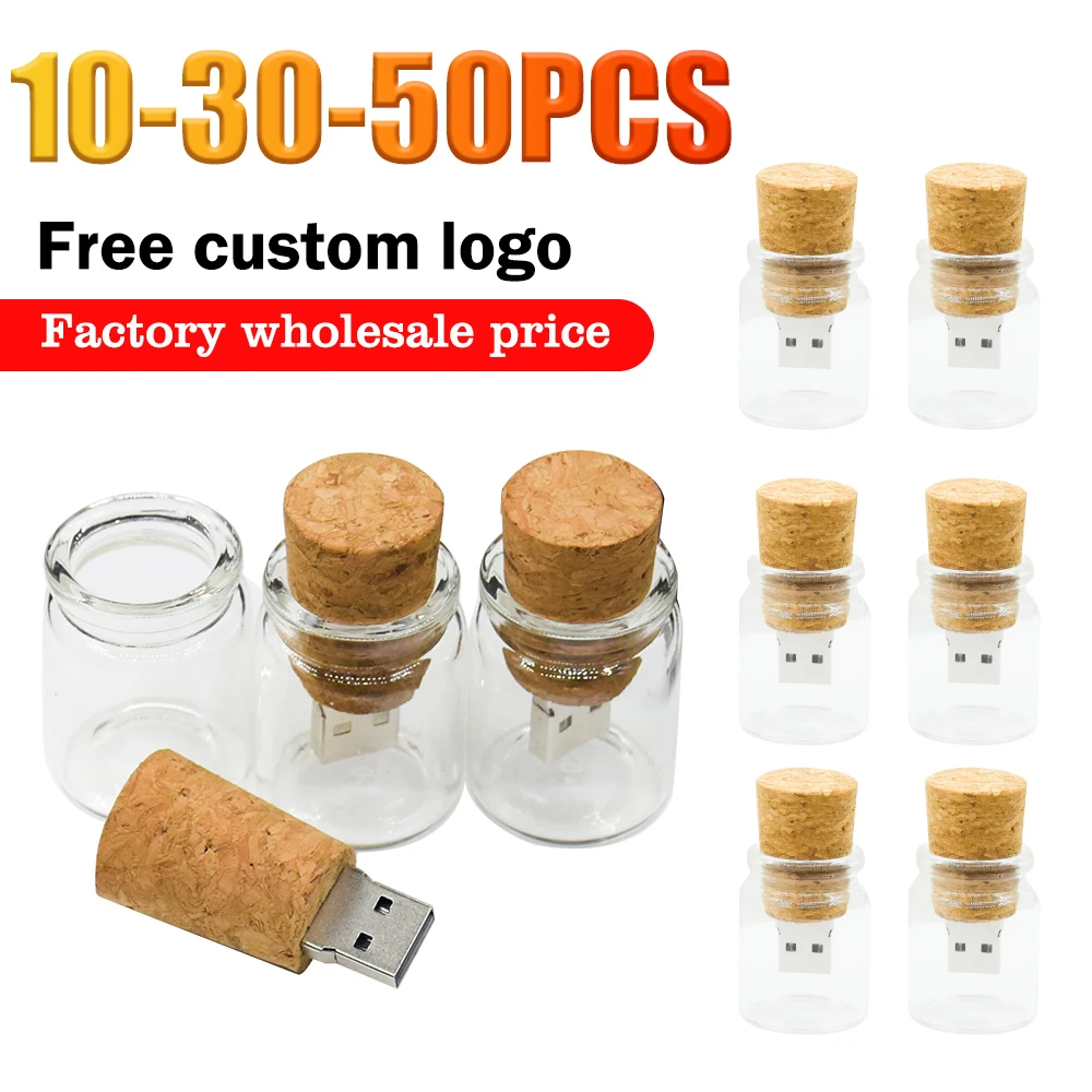 

10/30/50PCS LOT USB 2.0 Flash Drive 128GB Wooden Pen Drive 64GB High Speed USB Stick 32GB Drifting Bottle U Disk 16GB 8GB