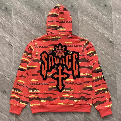 Glo Gang The Glory Full Zip Pullover Men Women Cartoon Full Print Red Print Zipper Hoodie