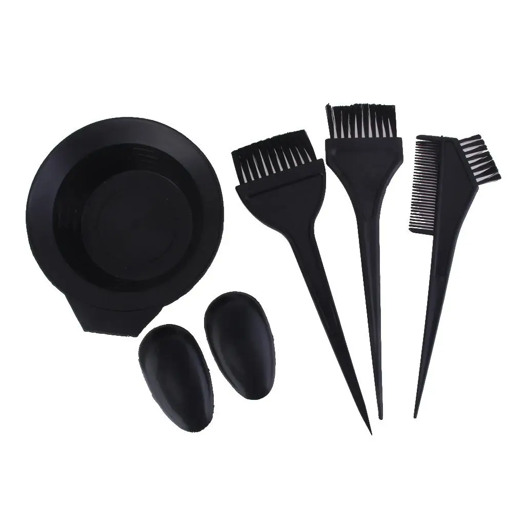 Salon Hair Color Dye Bowl Comb Brush Set Hairdressing Tint Tools - Black