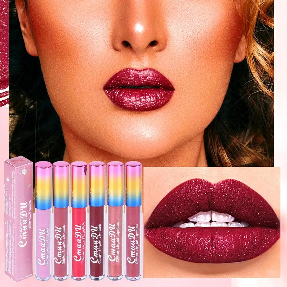 Wasserdichter, mattierter, glitzernder, flüssiger Lipgloss, Make-up, Antihaft-Cup-Metall-Lippenstift, langlebig, glänzender Lippenfarbton, bezaubernder Lippenstift