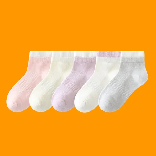 5/10 Pairs 2024 Girls Socks Summer Solid Color Socks Breathable Mesh Girls All-match Cream Style Cotton Socks Student Socks