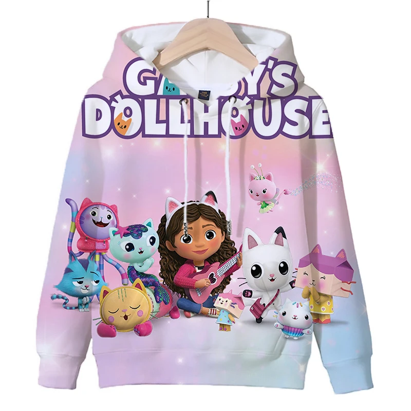 New Gabby\'s Dollhouse Hoodies Girls Sweatshirt Autumn And Winter Long Sleeve Harajuku Pullovers 3D Gabbys Cat Casual Hooded Tops