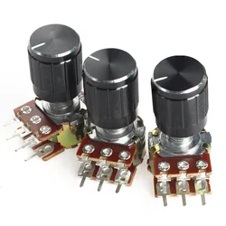 5Set WH148 Potentiometer Kit 15MM 6Pin 1K 2K 5K 10K 20K 50K 100K 250K 500K 1M 15x17mm Black Knob Caps Potentiometer Kit