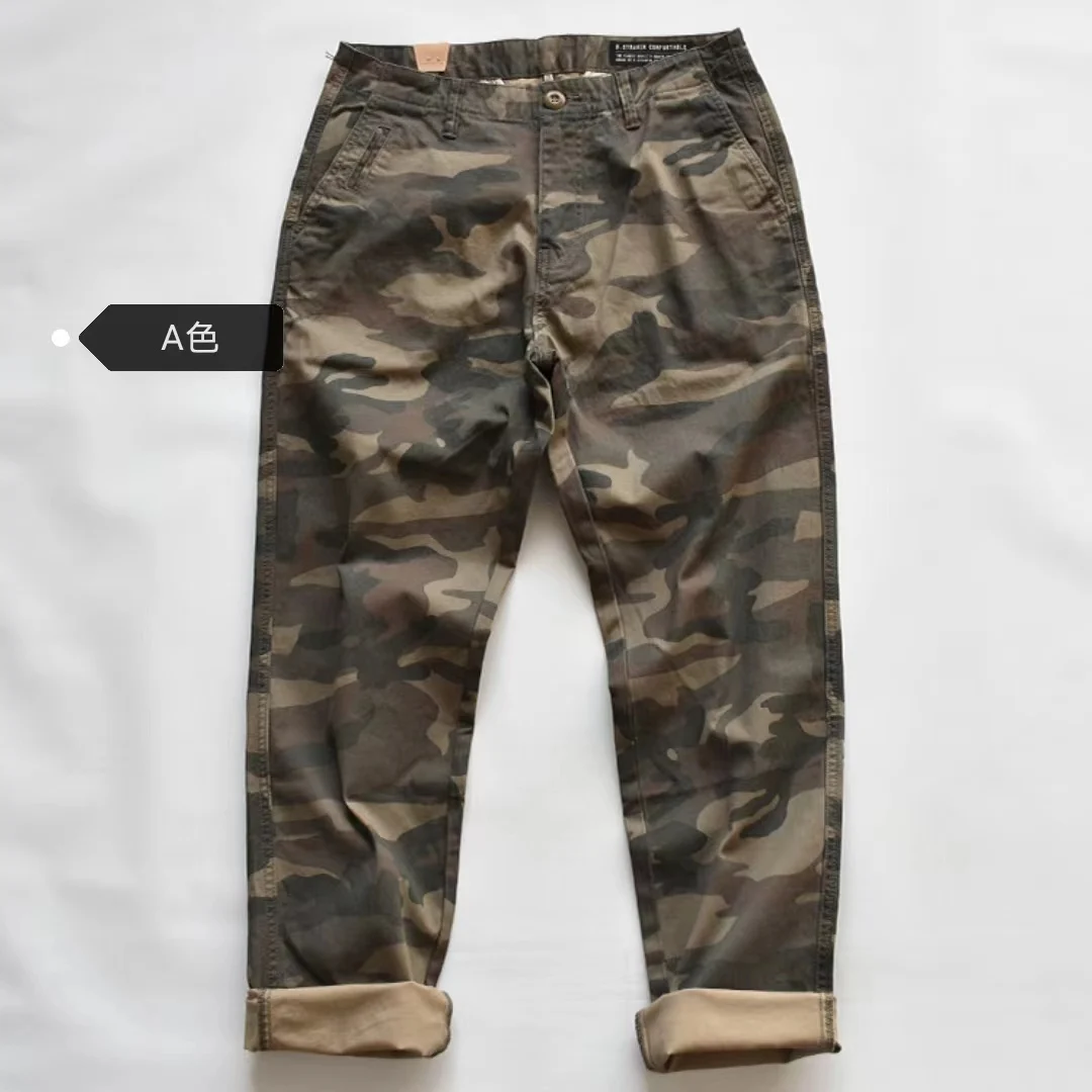 

Autumn American Retro Casual Amekaji Camouflage Work Pants for Men Outdoor 97% Cotton Stretchable Regular Straight Trousers