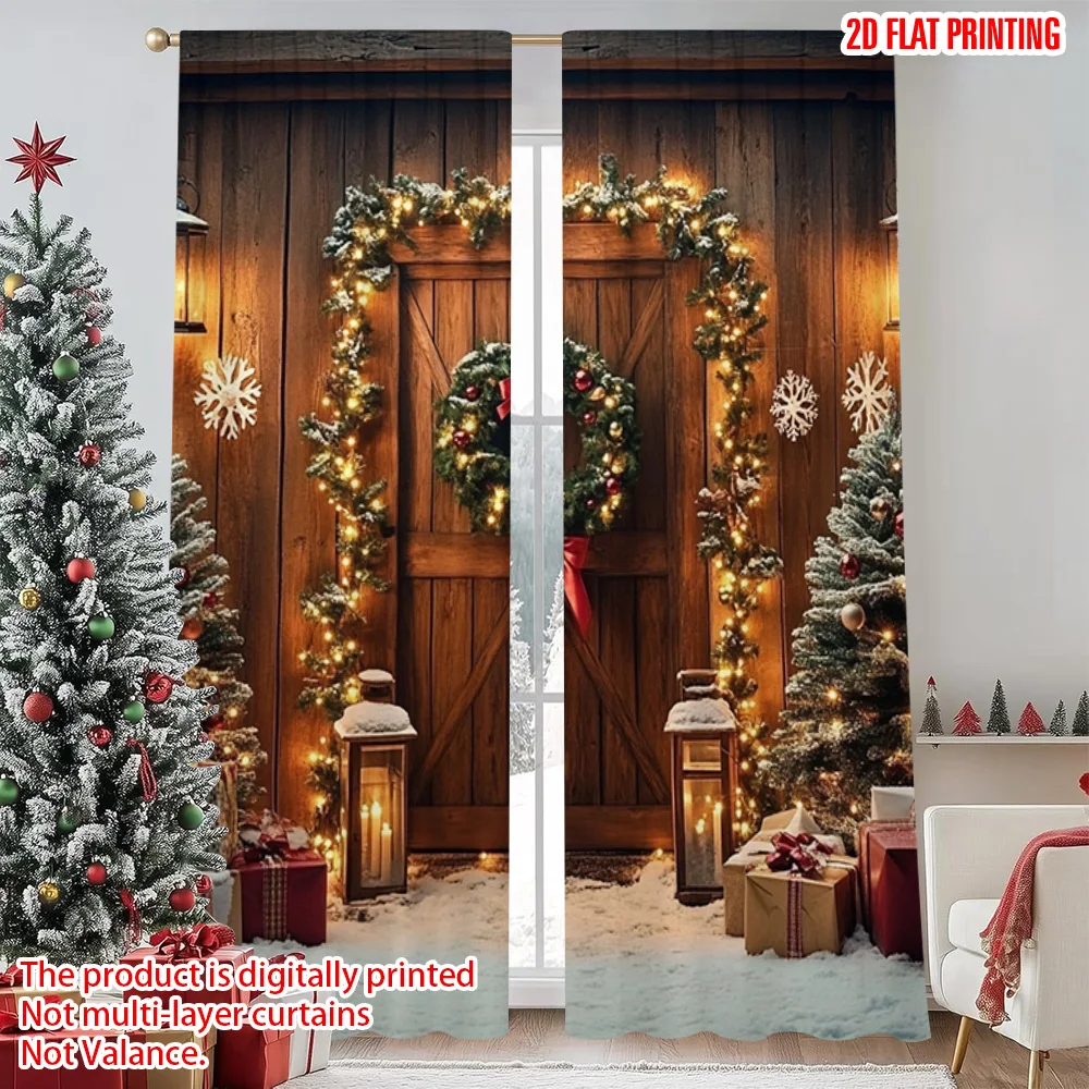 

2pcs 2D flat printing Merry Christmas Scene Curtains Christmas11 Durable Polyester Without Electricity Holiday Decorations for