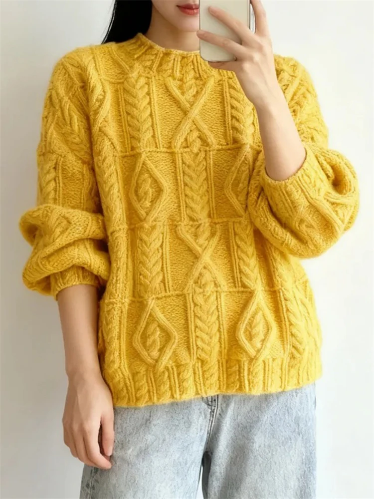 

Модный женский пуловер из 100% мериносовой шерсти, роскошный однотонный вязаный свитер с круглым вырезом, осенне-зимняя одежда, приятный для кожи, свободный топ