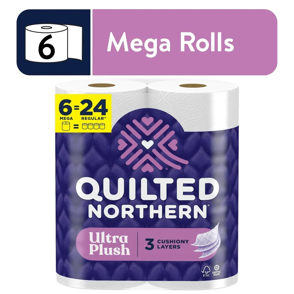 กระดาษชําระ Ultra Soft 3 ชั้น 6 Mega Rolls ดูดซับ Unscented Perforated 255 แผ่นแต่ละม้วน Septic Safe รวม 1530 แผ่น