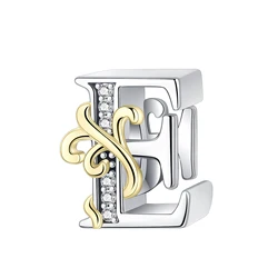 925 Sterling Silver Letter E Diamond Gold Beads Charm Fit Original Charms Bracelets Women DIY Jewelry Gift
