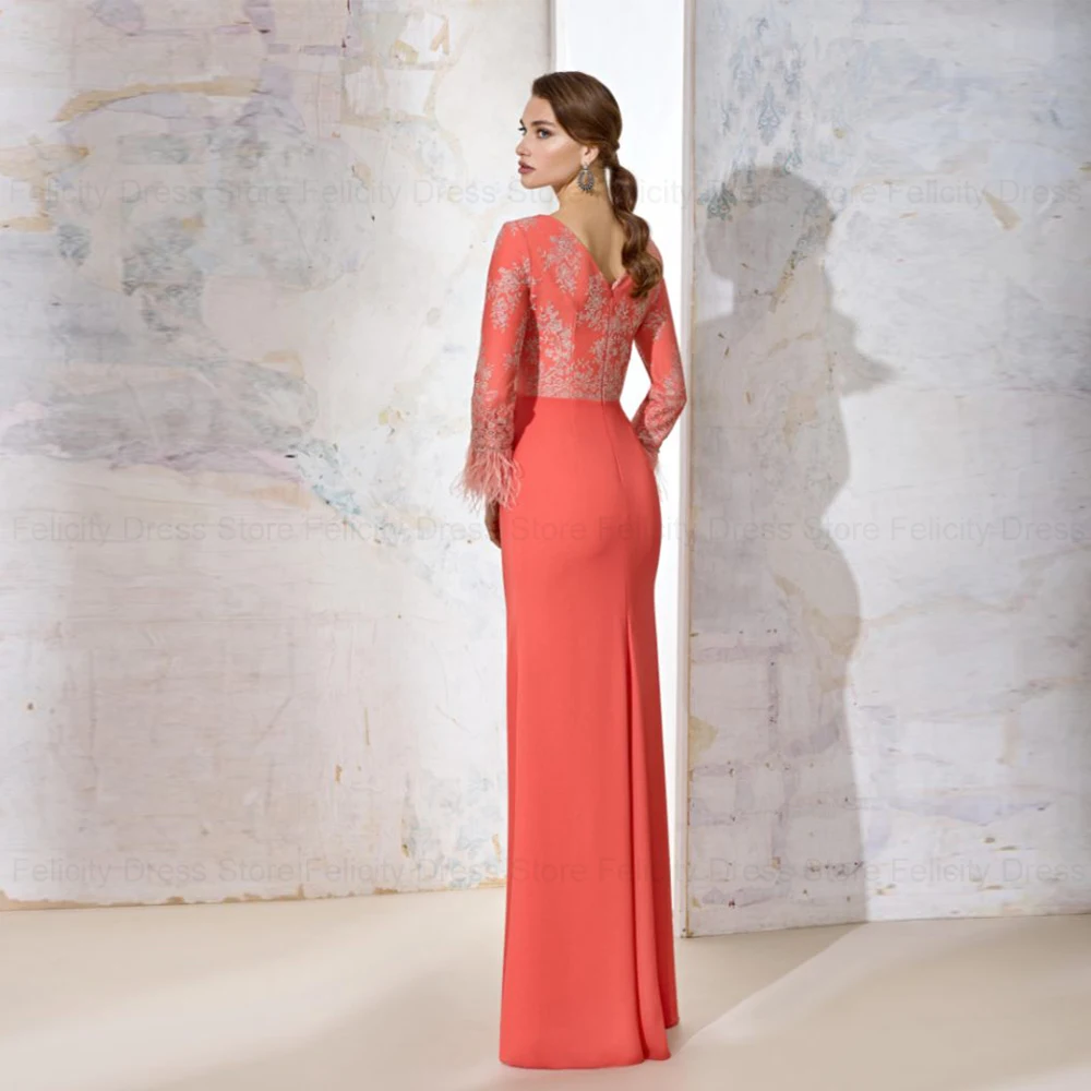 Exquisitos vestidos de Madre de la novia, vestidos formales de invitados de boda con cuello en V, vestidos de noche plisados de plumas con apliques, 2024