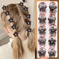 10pcs Girls Elastic Hair Bands with Rhinestone And Flower Decorations High Elasticity Durable Hair Ties for Outdoors Decoration 2