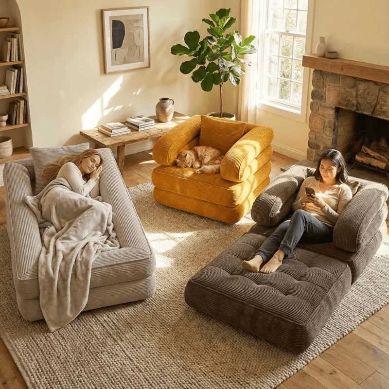 Vacuum Compression Sofa, Foldable Office Lazy Sofa, Living Room, Small-sized Tatami, Corduroy Single Sofa Bed, Floor Sofa