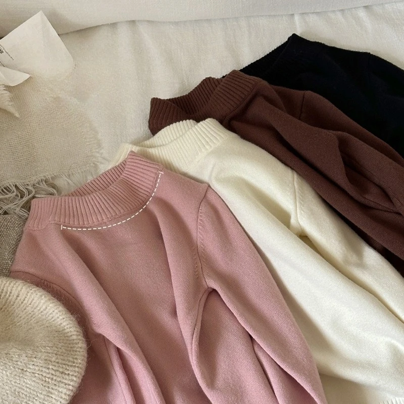 Kids Thick Knit Sweater Winter Warm Soft Cozy Pullover Boys Girls Solid Color Knitwear Classic Base Layer Top Autumn Clothes