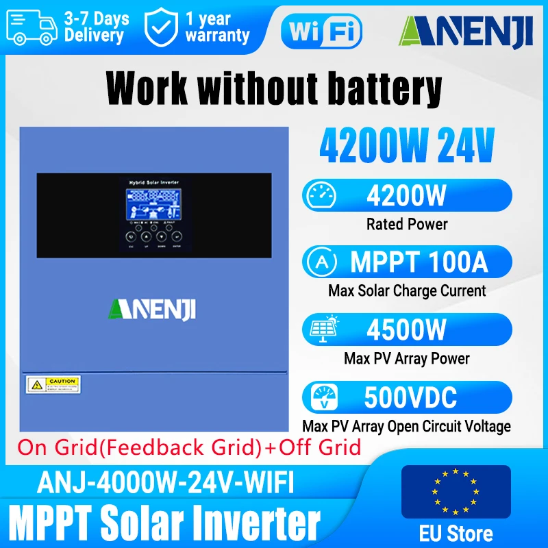 ANENJI 4.5KVA 4.2KW 24V onduleur solaire hybride 230VAC hors réseau tie onduleur MPPT photovoltaïque avec chargeur solaire 100A PV 500Vdc