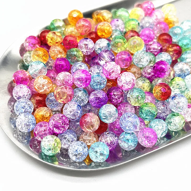 Wholesale 8mm 10mm 12mm Round Acrylic Crackle Beads Loose Spacer Beads for Jewelry Making Diy Handmade Accessories