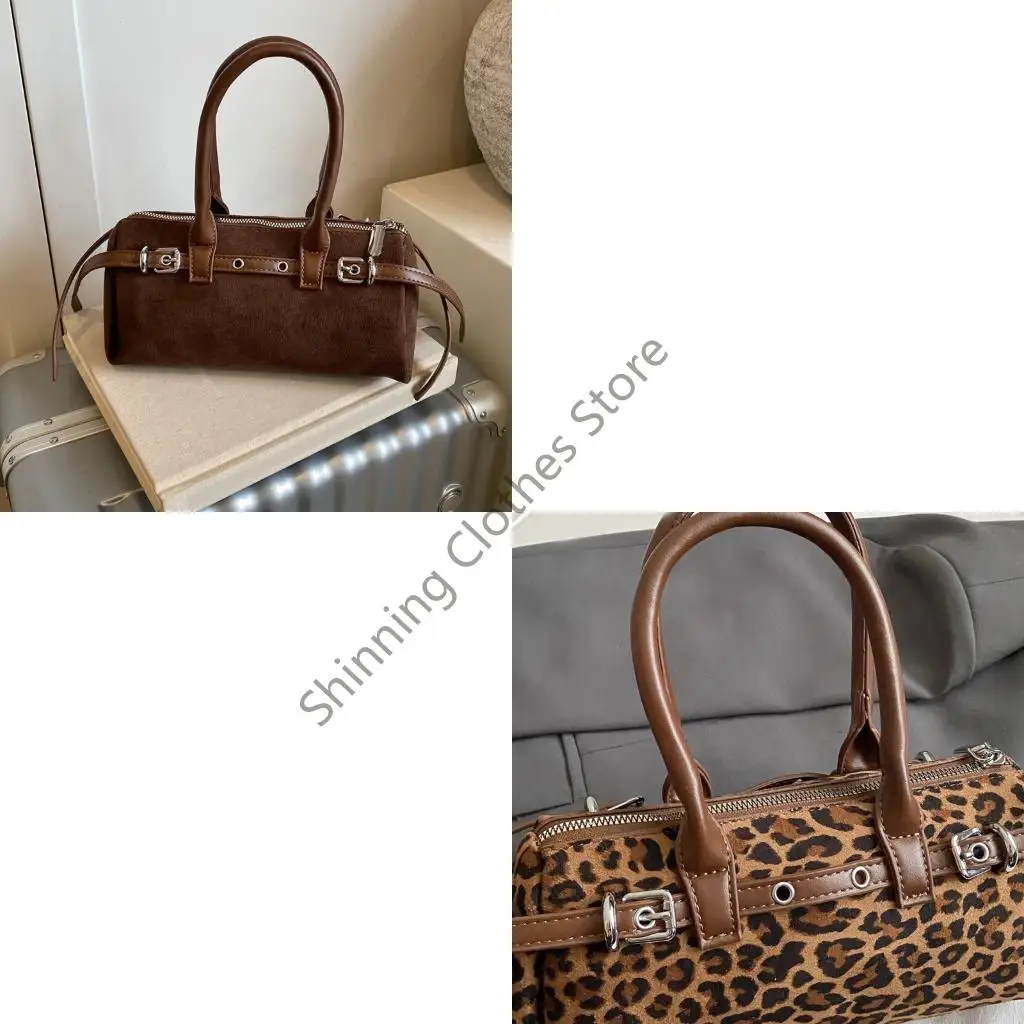 M68A حقيبة كروس من جلد الغزال مع تصميم طباعة الفهود حقائب كتف ريترو تحت الإبط محفظة حقيبة يد للنساء للتنقل العمل