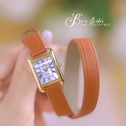 Vintage Rectangle Roman Dial Watches For Women Genuine Leather Strap Luxury New Quartz Women's Watch Creative Retro Wristwatch