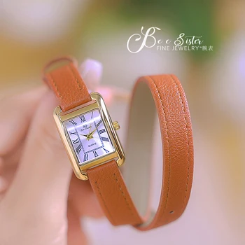Vintage retângulo romano Dial relógios para as mulheres pulseira de couro genuíno luxo novo quartzo relógio de pulso retro criativo,relógios feminino