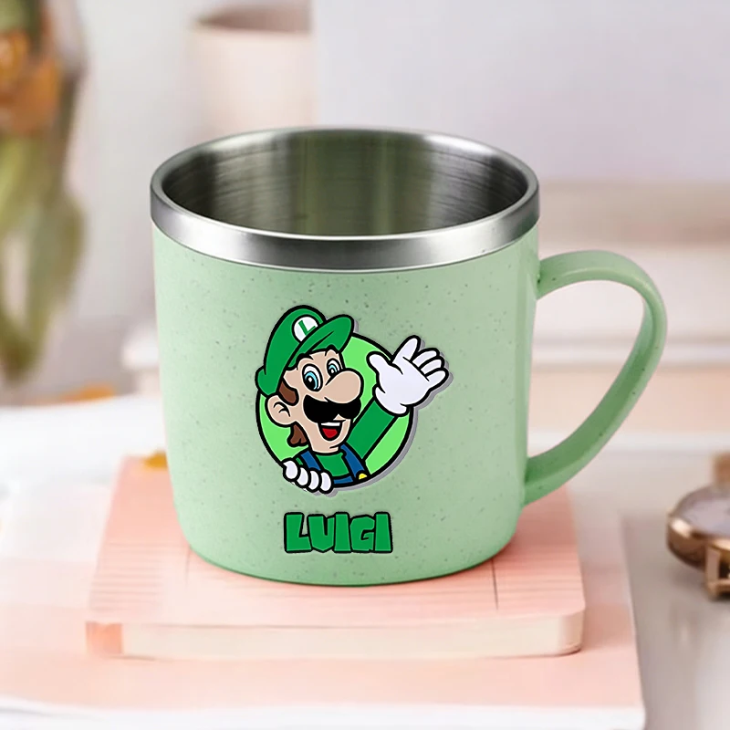 

Детская кружка для молока Game Marios Bros, кружка для напитков из нержавеющей стали с изображением Луиджи, Принцессы Перси, для мальчиков и девочек, для завтрака, кофе