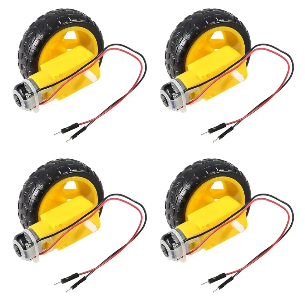 4Pcs 3-6V Dual Shaft Geared DC Motor Kit With Wheels For Smart RC Cars Robots Compatible With For L298N 1:48 Gear Ratio