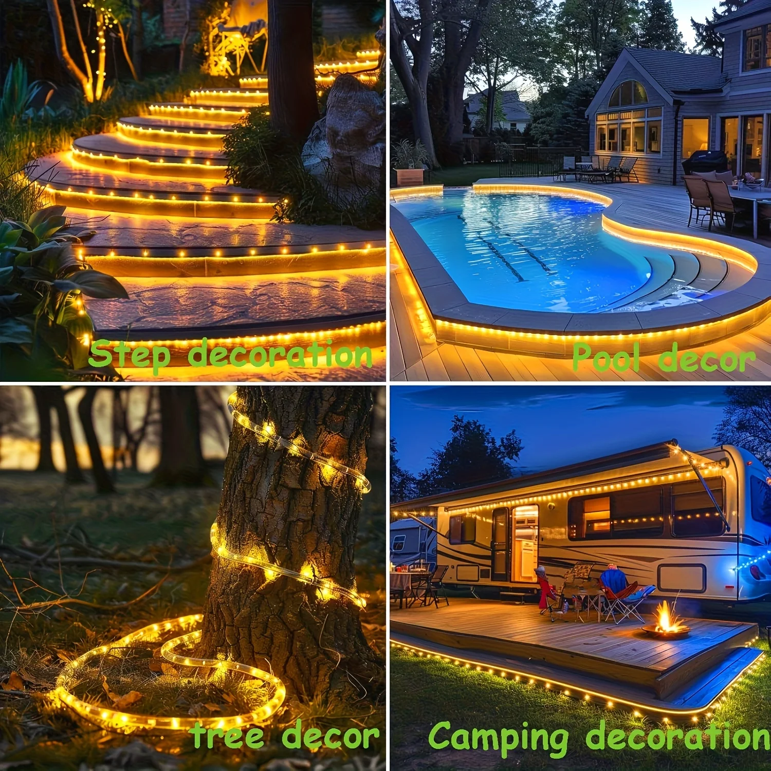 Solar Rope Light 8 Mode Waterproof Solar String Light Solar Powered Outdoor Lamp for Garden Flowerbed Backyard Porch Xmas Decor
