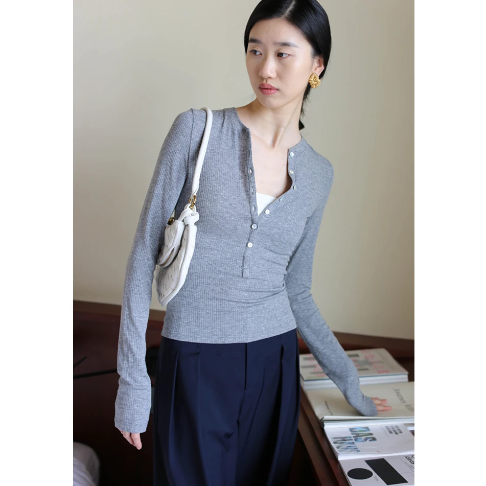 

Ey Wool Blend Long Sve Вязаный свитер Универсальный цвет круглый Ne Commute Sle Ladies Faion M2