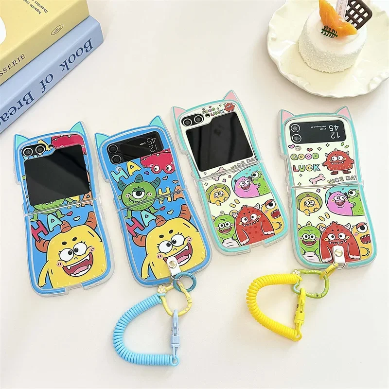 Geschilderd Monster Schattige 3d Oor Telefoon Hoesje Voor Samsung Galaxy Zflip3 Zflip4 Zflip5 Zflip6 Harde Pc Back Cover Voor Z Flip 6 Case Shell