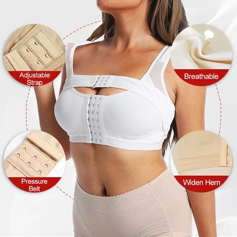 Dimmkof Front Buckle Closure Compression Bras Women\'s Adjustable Strap Posture Corrector Bras with Breast Support Band Shapewear