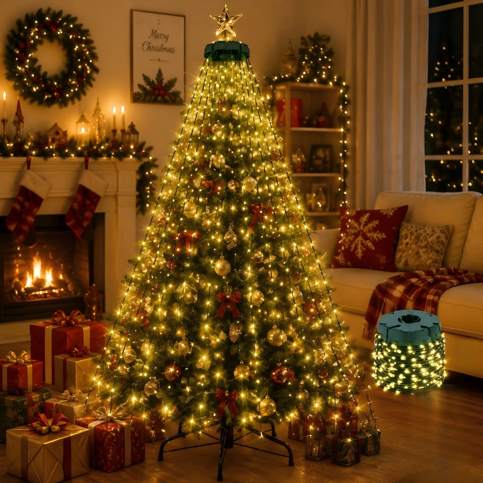 USB Christmas Tree Lights 8 Modes Vertical Hanging String Lights Easy Setup Fairy Lights for Outdoor Indoor Xmas Holiday Decor