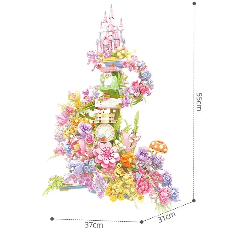 SEMBO 판타지 폭포 꽃 성 건축 빌딩 블록, MOC 로맨틱 홈 장식 벽돌, 소녀를 위한 명절 선물, 3060 개