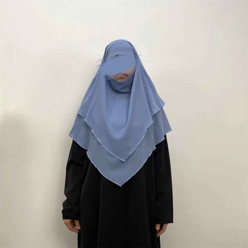 

Ramadan Double Layer Khimar Chiffon Scarf Muslim Women Prayer Garment Islamic Long Hijab Eid Arabic Niqab Nikab Amira Headscarf