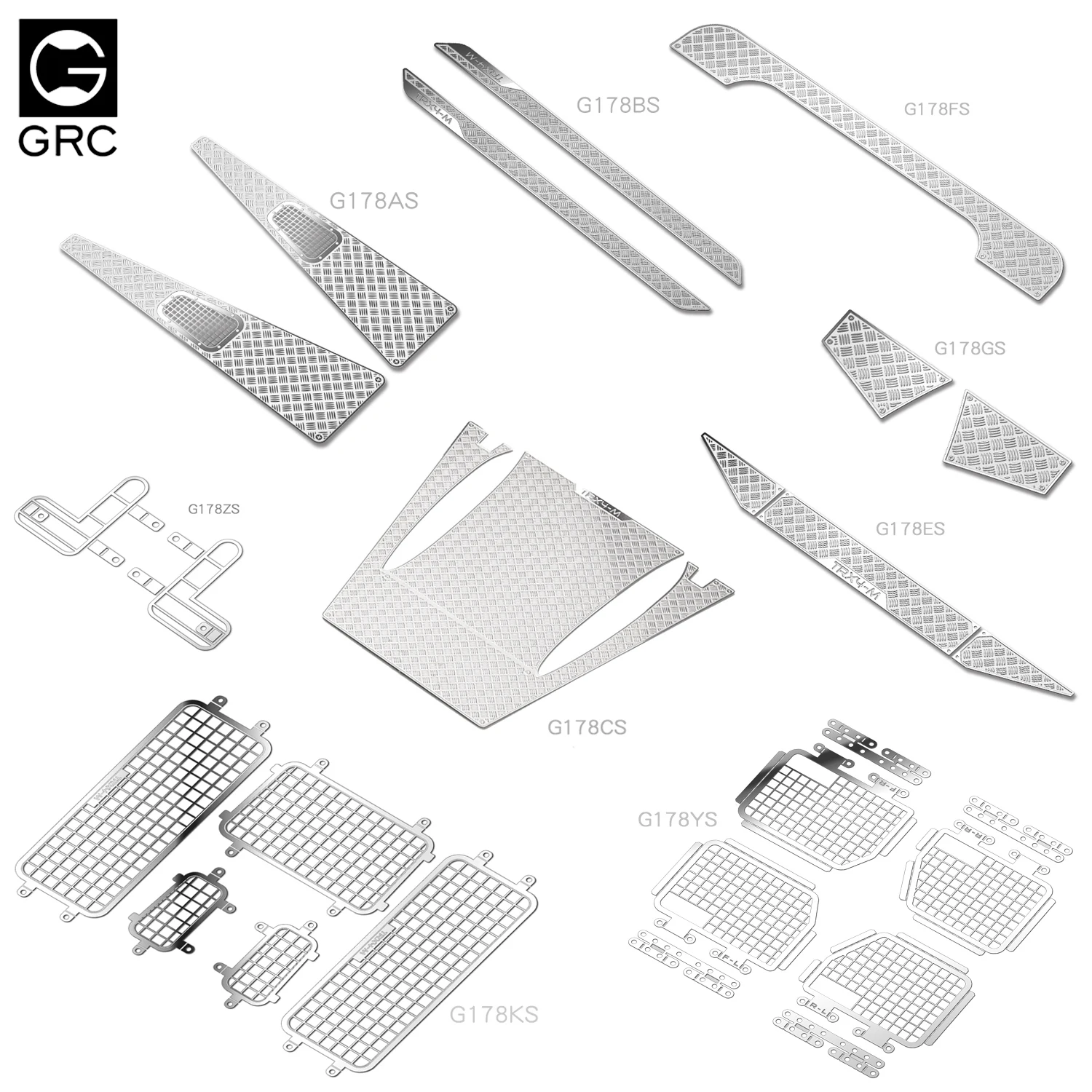GRC TRX4M Stainless Steel Diamond Sheets Chequered Plate Decorative Protective Net for TRX4m Defender Upgrade Option Parts #G178