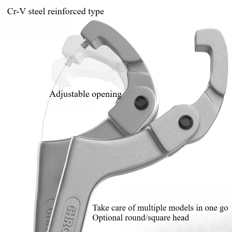 Crescent-shaped round nut, round head, water meter cover, shock absorption and adjustment, and half-moon hook wrench.