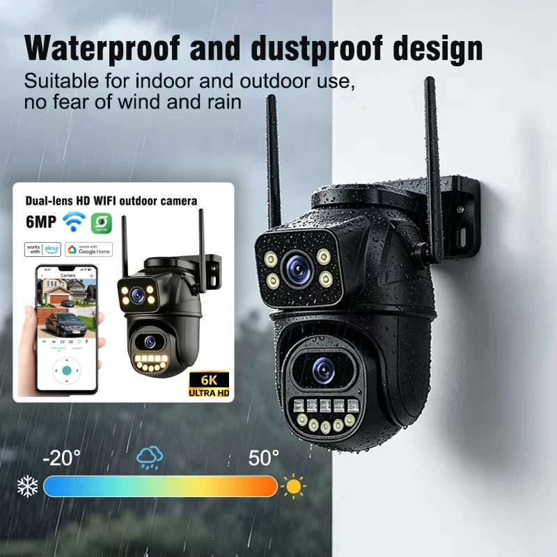 2.4G 3MP WiFi Surveillance Camera, Dual Lens 4X Digital Zoom AI Human Detect ONVIF Outdoor Security PTZ IP Cameras