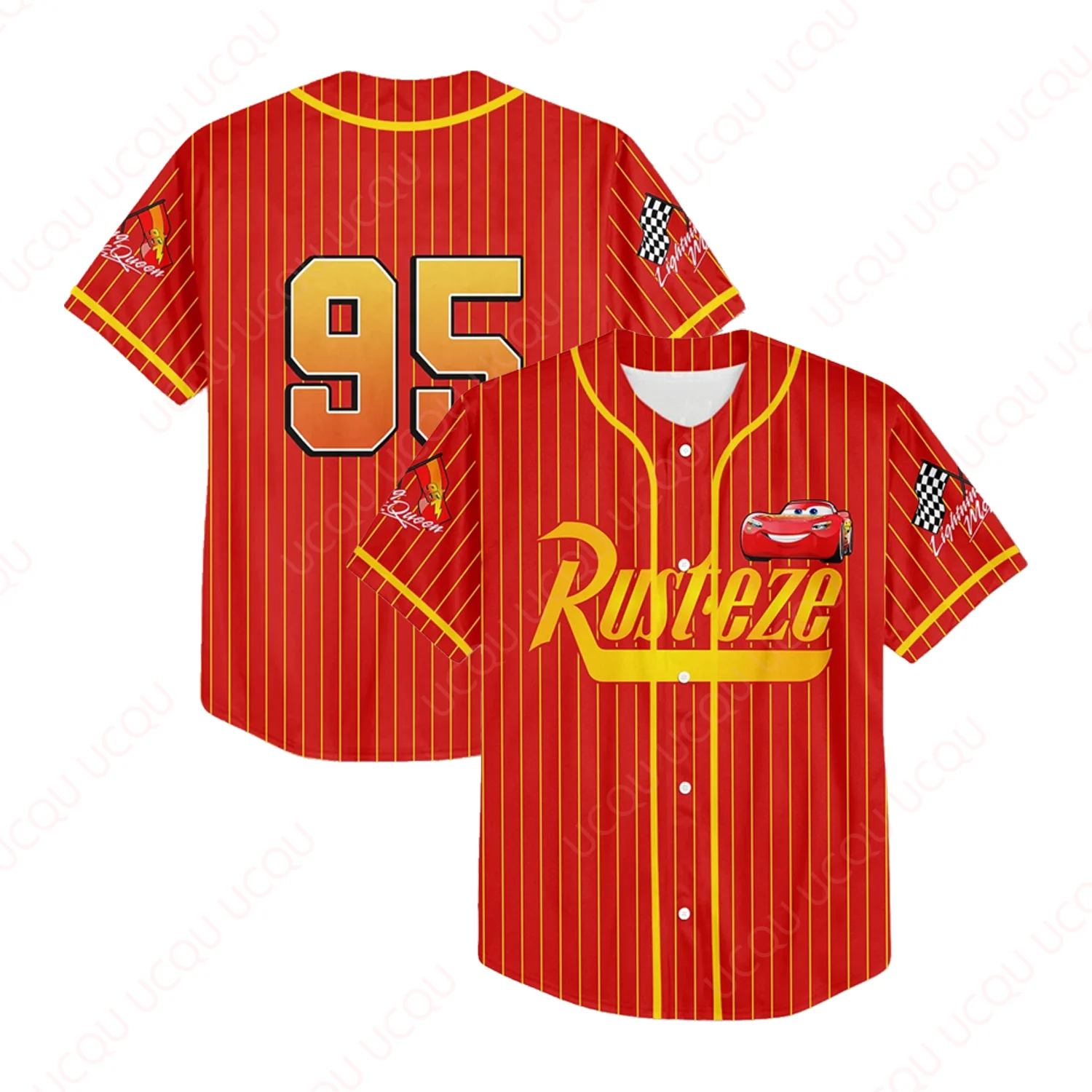 

Cars Lightning Mcqueen Disney Jersey Gift for Fans Kids Adults Fashion Cartoon Buttons Baseball Uniform Outdoor Sports Tops