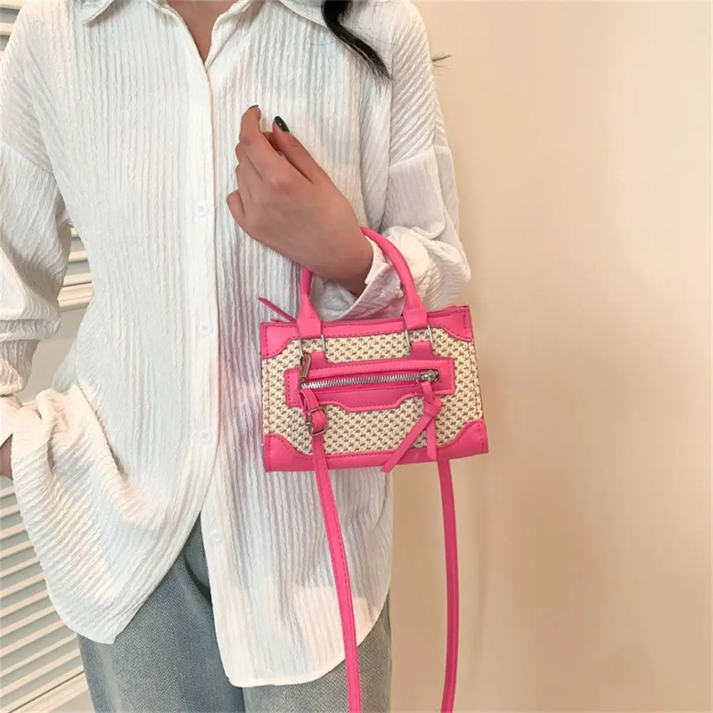 

Fashion Grass Woven Shoulder Messenger Bag PU Handmade Braid Straw Bag Bohemian Large Capacity Totes for Women Girls