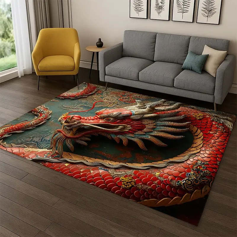 Chinese Dreamy Dragon Loong Cartoon Carpet Rug for Bedroom Living Room Sofa Playroom Doormat Home Decor,Kid Area Rug Non-slip