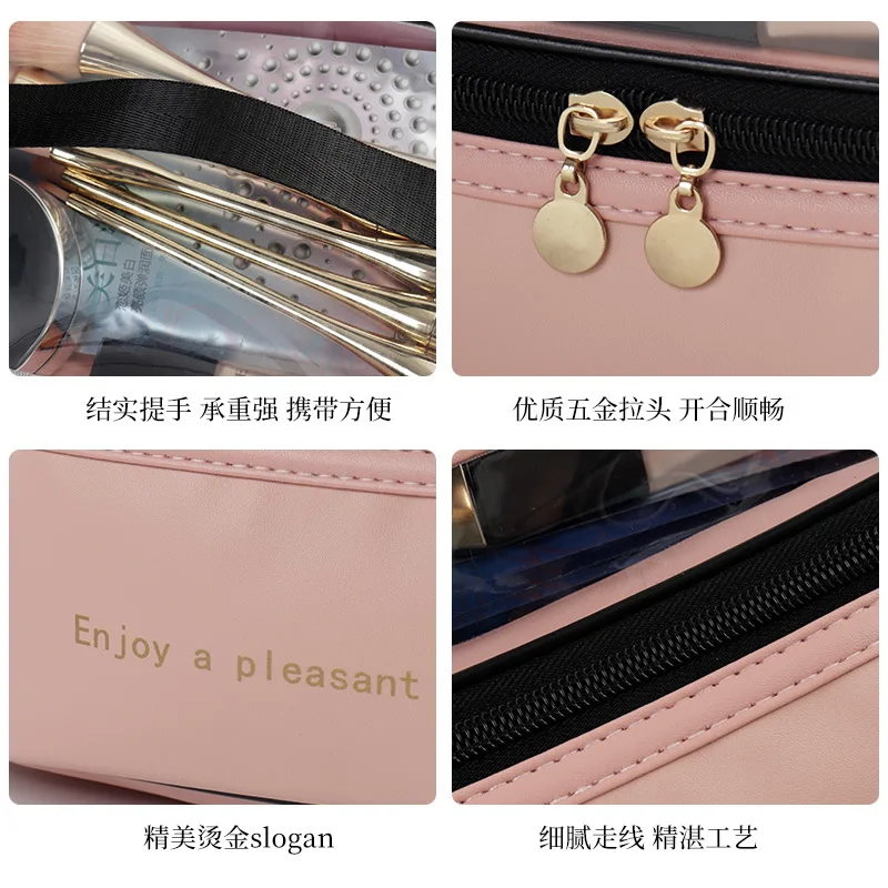 2 Layers Outdoor Girls Makeup Bag Women PU Leather Cosmetic Bag Toiletries Organizer Portable Zipper Female Storage Make Up Case