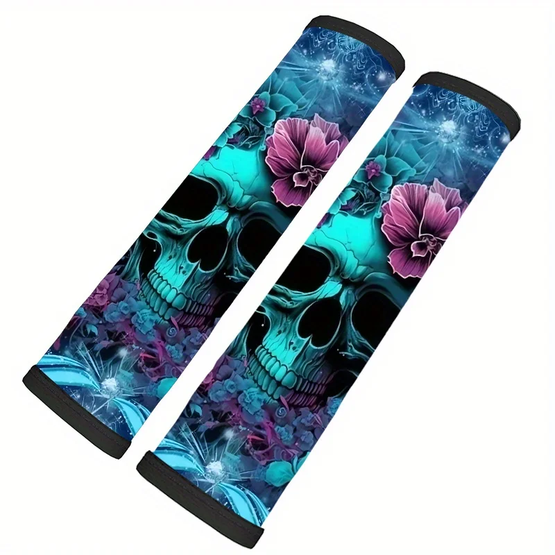 Floral Skull Car Seat Belt Cover Fantasy Style Fashionable Auto Interior Accessories Multifunctional Strap Protectors
