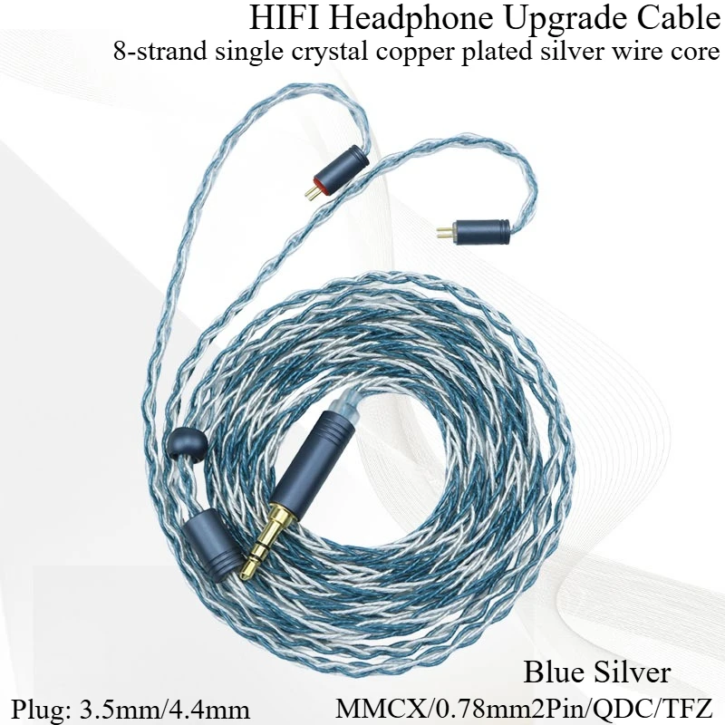 

HIFI Earphone Upgrade Cable IEM MMCX 0.78mm2Pin QDC TFZ 8-strand Single Crystal Copper Plated Silver Wire Wired Earphone Weaving