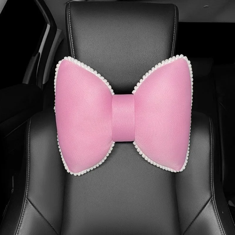 1pc Fashion Pink Ice Silk Neck Pillow Car Summer Breathable Cool Pillow Headrest Women Four Seasons Car Interior Accessories