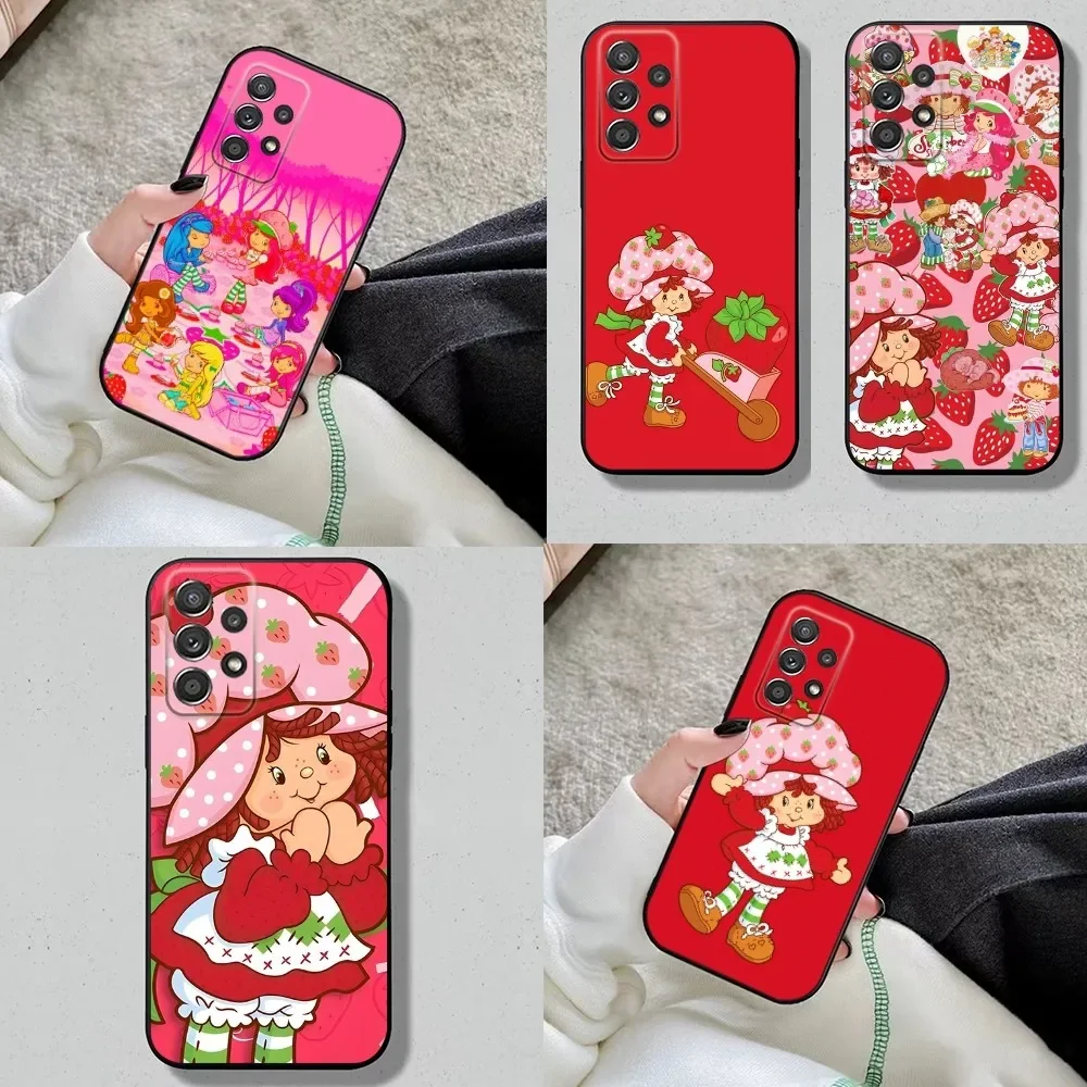 

Pink Phone Case For Samsung S24,S23,S22,S21,S20,S10,S10E,S9 Plus FE Note 20 Plus Strawberry S-Shortcake Black Cover Shell