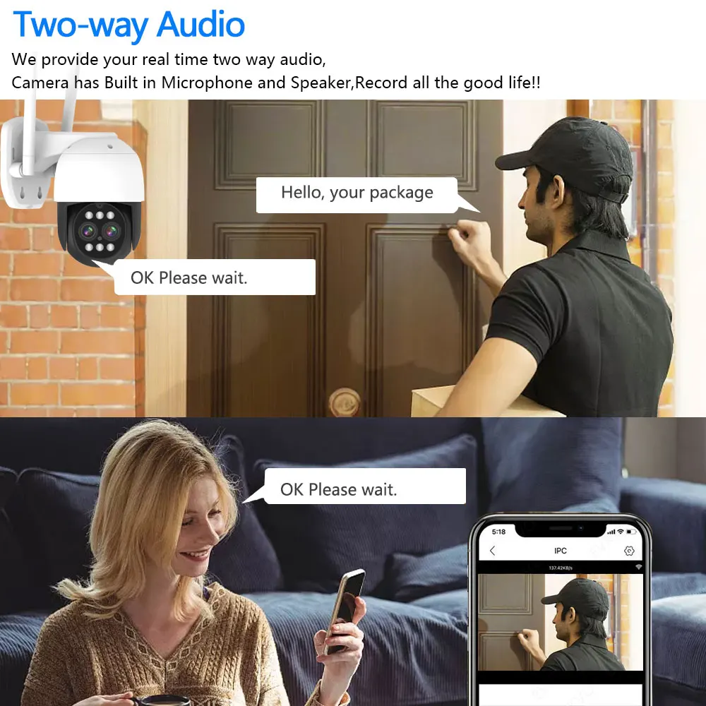 Imagem -02 - Câmera de Segurança sem Fio com Lente Dupla Rastreamento Automático Cftv Vigilância por Vídeo Wi-fi Áudio Bidirecional 8mp 4k Ptz ip Zoom de 10x