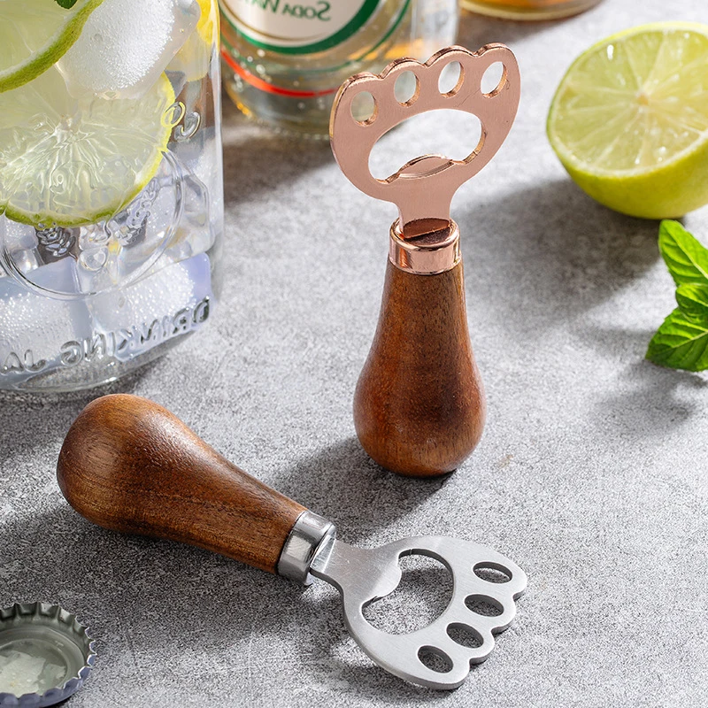 Stainless Steel Cat Claw Beer Bottle Opener Home Acacia Wood Upright Cute Bottle Opener Personalized Hanging Rope Screwdriver