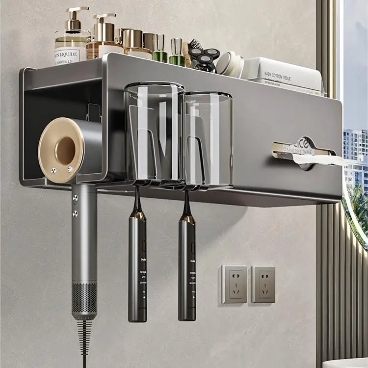 

Suitable forGun Ash Electric Toothbrush Shelf Shelf Toilet Wall Hanging No Punching Bathroom Toilet Teeth Cup Mouthwash Cup Hang
