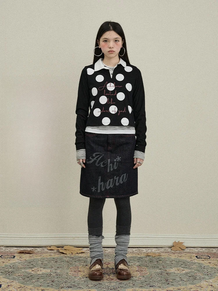 

Achihara 2026 Новая модная женская хлопковая футболка с длинным рукавом в горошек, прямого кроя, весна-осень