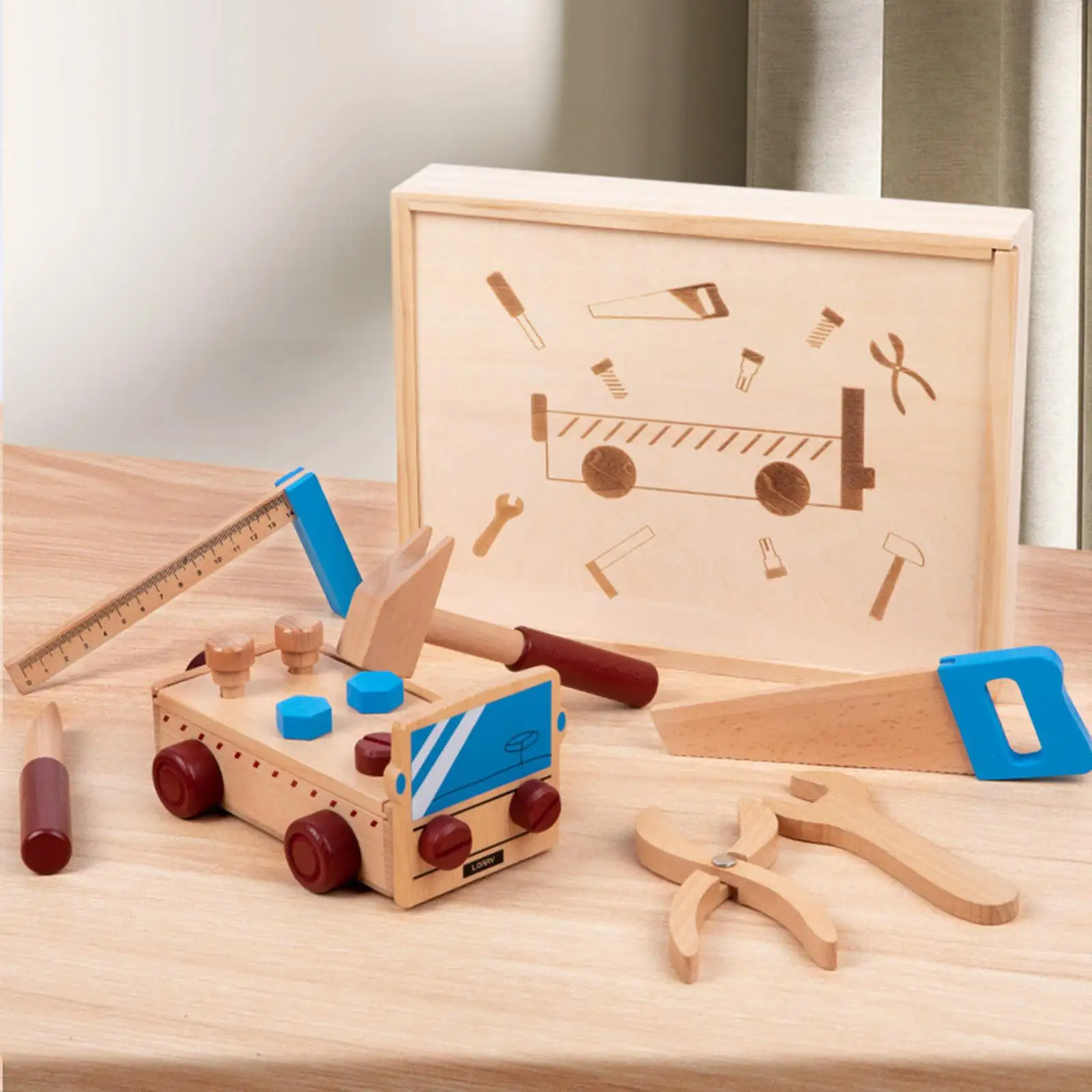 Wooden Nuts and Bolts Set Building Construction Sets Toys Travel Toy Tool Box Toys for Boys Kids Girls Toddlers Children