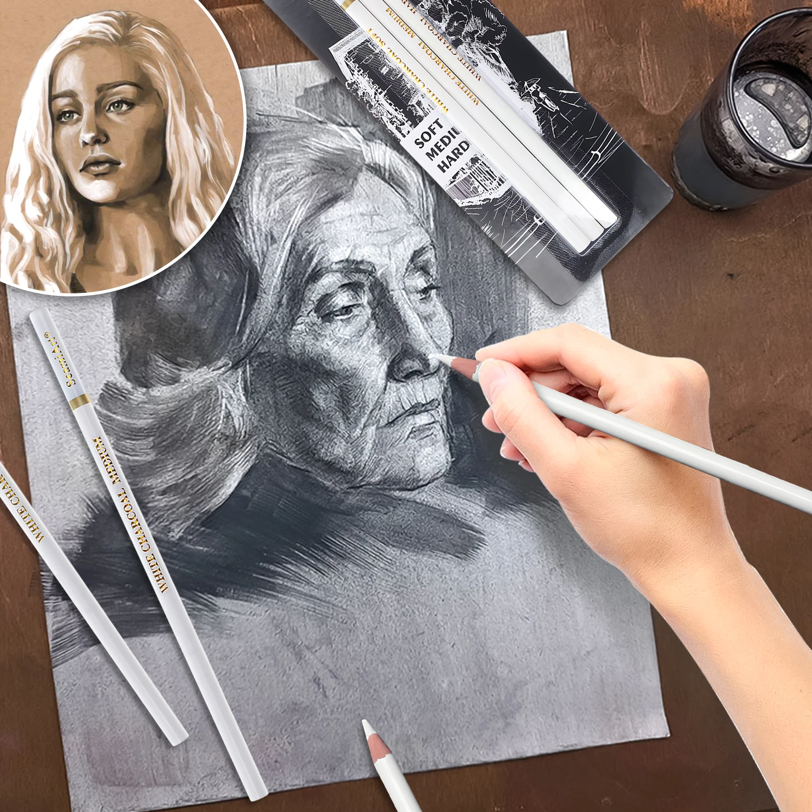 3-pack professionele schetspotloden voor schetsen, schilderen, soepele kwaliteit, duurzame loodmarkeerstift, houtskoolpotloden
