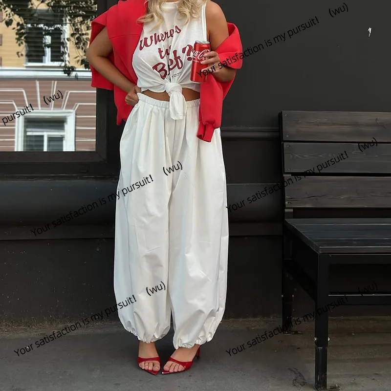 

FD2312 новые летние широкие брюки с высокой талией, однотонные свободные женские повседневные брюки