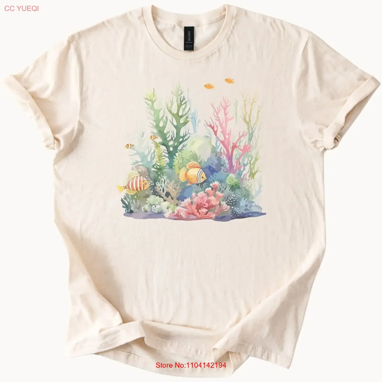 Vibrant Coral Reef Ocean Life T Shirt Marine Aquarium Fish  vintage Washed Stretched streetwear Soft homme graphic Breathable