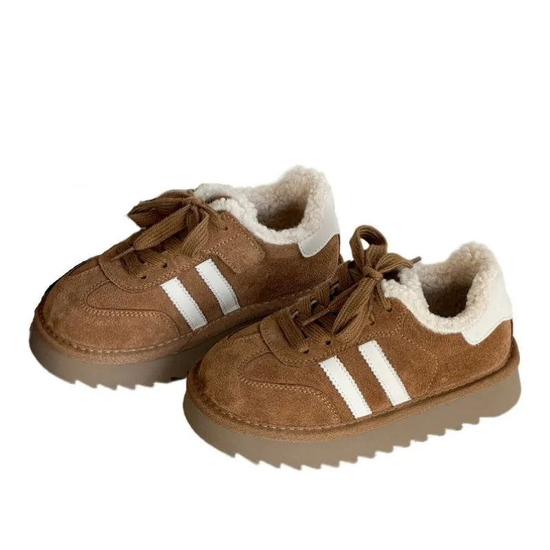 

Детские матовые туфли из натуральной кожи верблюжьего цвета для мальчиков, толстые плюшевые тренировочные туфли, зимние ботинки для девочек, повседневная спортивная обувь